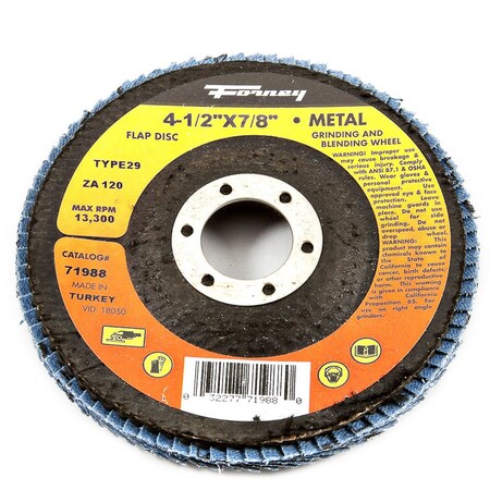 Forney Flap Disc, Type 29, 4-1/2 in x 7/8 in, ZA120 71988